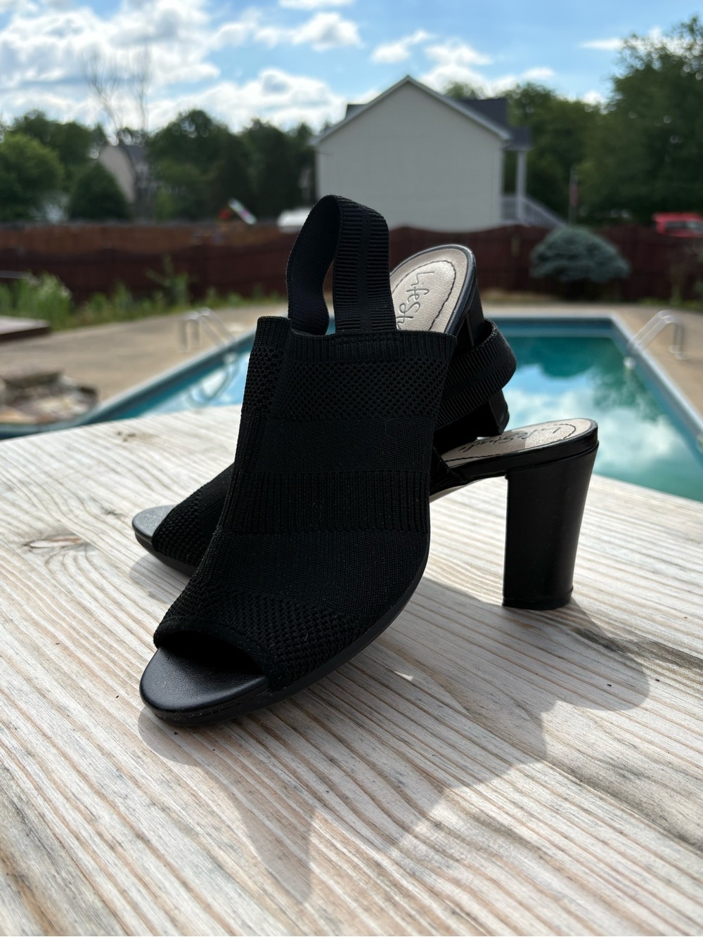 Life Stride Black Afton Peep Toe Slingback Heels Size 7.5